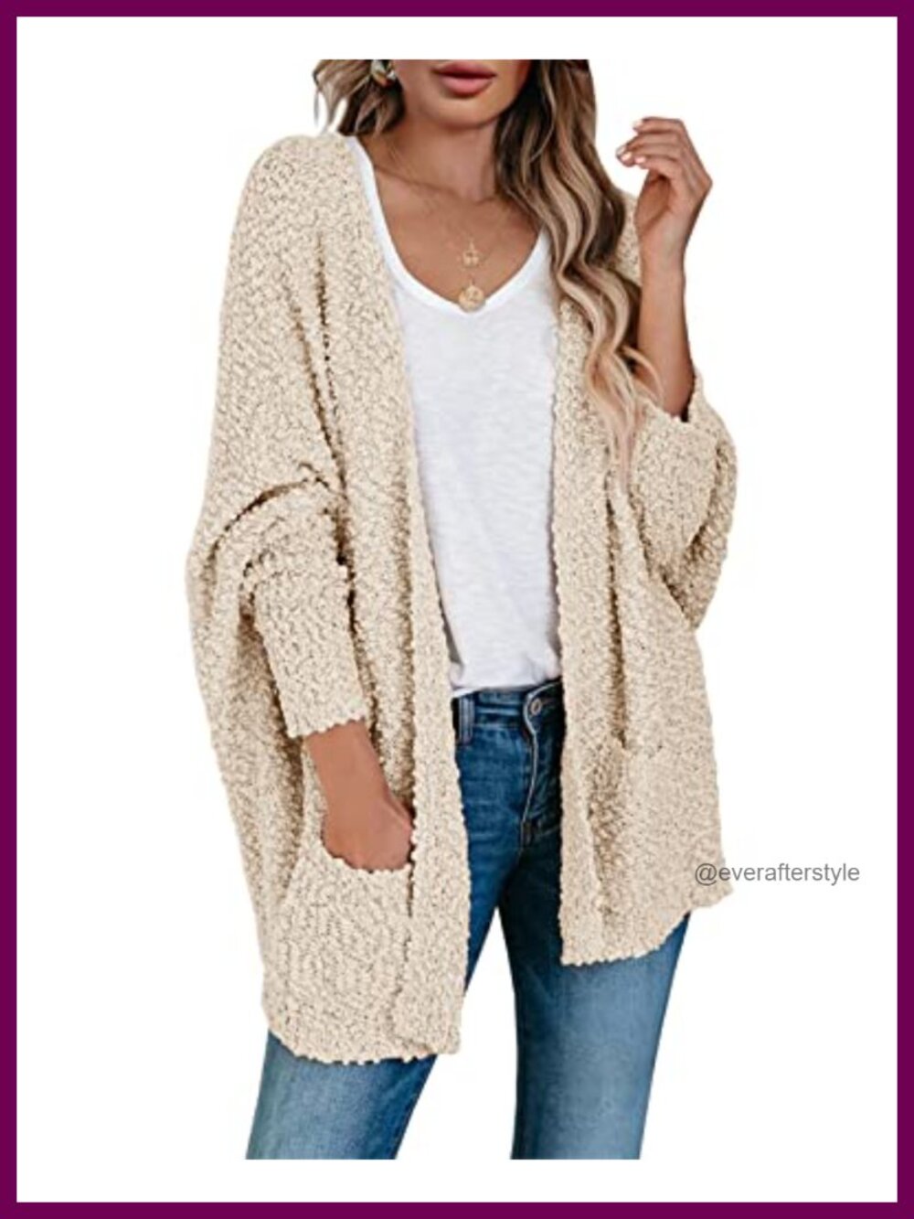 Chunky Popcorn Yarn Oversized Cardigan with Pockets